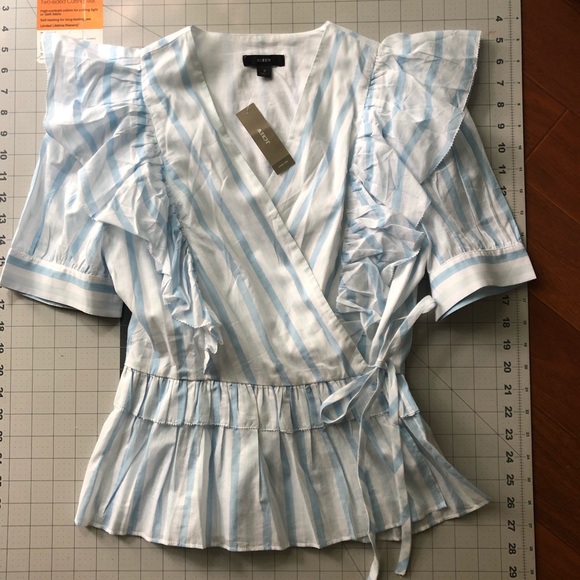J crew ruffle wrap top in stripe S NWT - Picture 2 of 5
